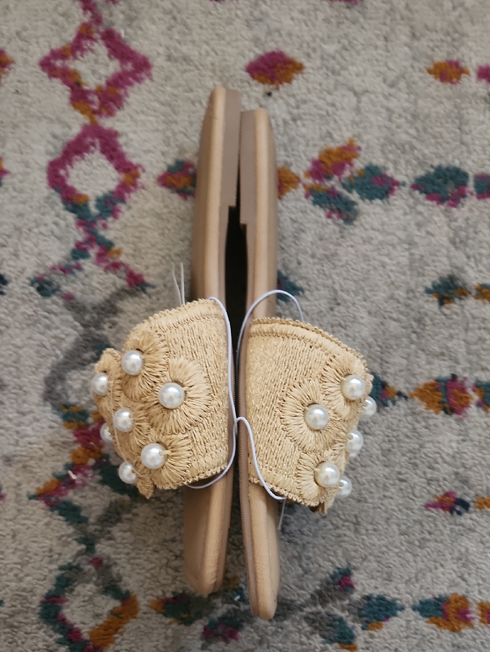 a new day Pearl-Embellished Straw Slide Sandals in Beige - Picture 5 of 5